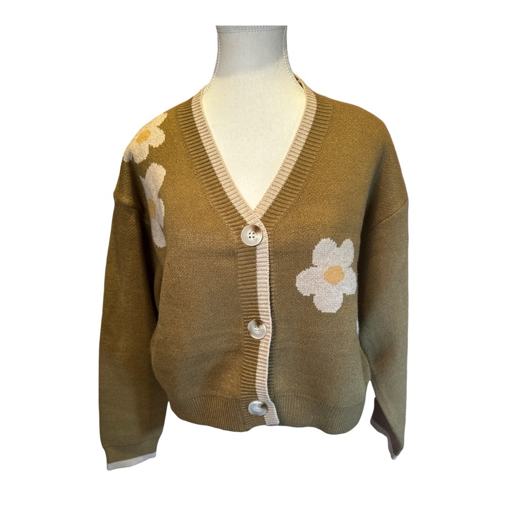Hem & Thread NWT Flower V-Neck Cropped Cardigan - Picture 5 of 9